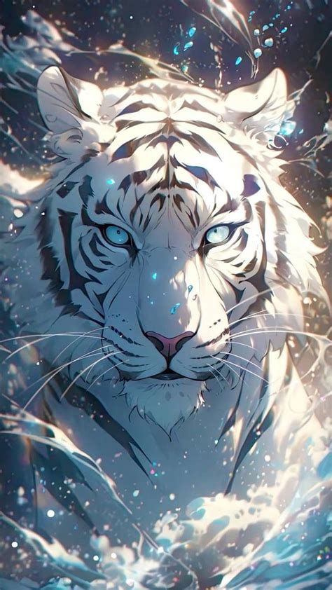 White Tiger with Blue Eyes in Water