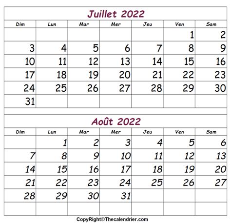 Calendrier Juillet Ao T The Calendrier