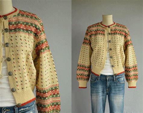 Vintage 1950s Nordic Wool Fair Isle Cardigan 50s Hand Knit Etsy