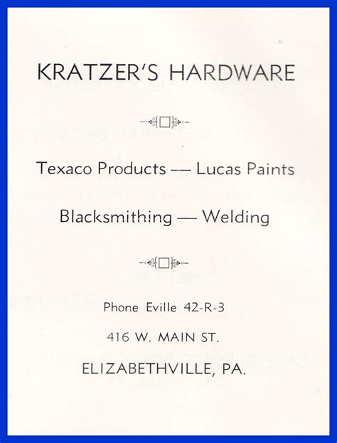 Elizabethville – Kratzer’s Hardware, 1955 – Lykens Valley: History & Genealogy