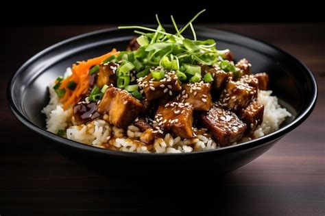 Soy Ginger Tofu Teriyaki Donburi Premium AI Generated Image