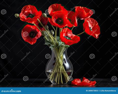 Remembrance Day Greeting Card Beautiful Red Poppies Flowers On Black