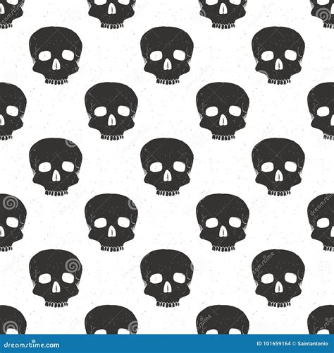 Skull Seamless Pattern Hand Drawn Sketch Vector Illustration Stock