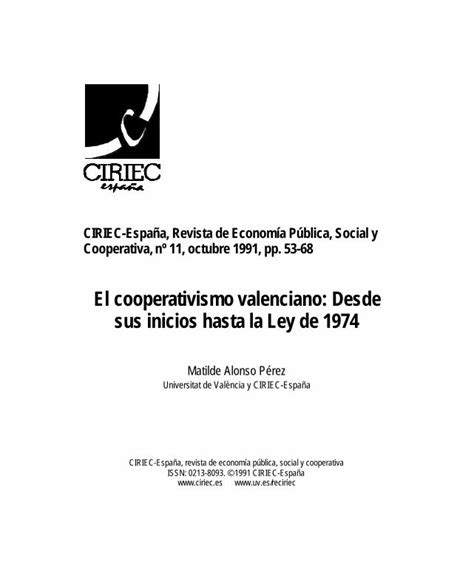 PDF El cooperativismo valenciano Desde sus inicios hasta típicas