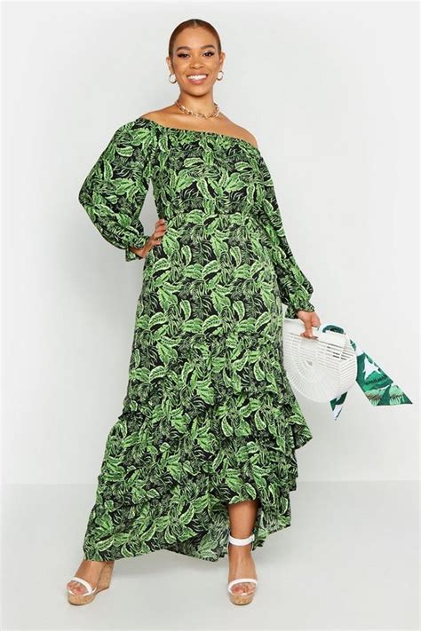 Plus Tropical Printed Off Shoulder Maxi Dress Boohoo