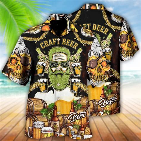 Skull Craft Beer Hawaii Shirt Summer Beach Shirt Aloha Hawaii Shirt