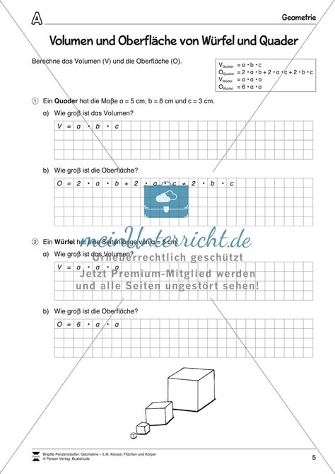 Volumen Und Oberfl Che Von W Rfel Und Quader Meinunterricht