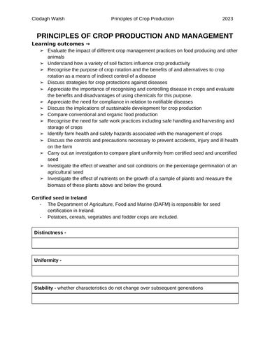 Principles Of Crop Production Teacher Notes And Fillable Student Notes