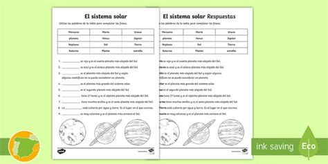 Ficha Los Planetas Y Cuerpos Celestes Del Sistema Solar