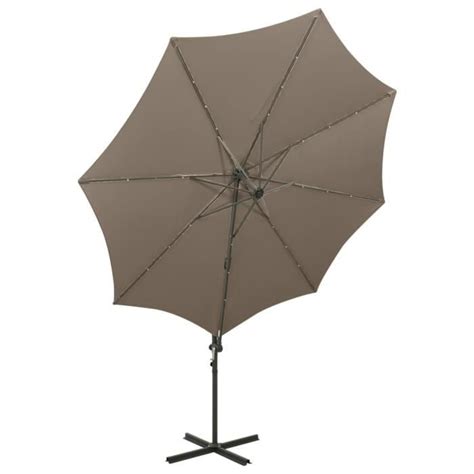 KIMISS Parasol déporté avec mât et lumières LED Taupe 300 cm LEF2