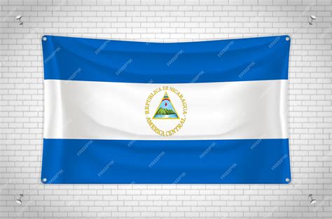 Bandeira Da Nicarágua Pendurada Na Parede De Tijolos Desenho 3d Bandeira Pendurada Na Parede