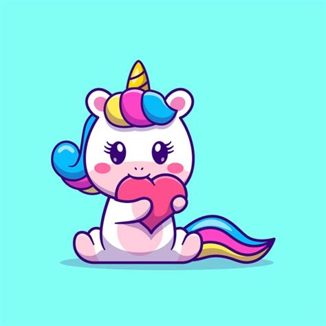 Cute Kawaii Unicorn Biting Love Heart Png Svg Adorable Fairy Etsy