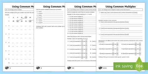 Lowest Common Denominator Worksheets Maths Twinkl