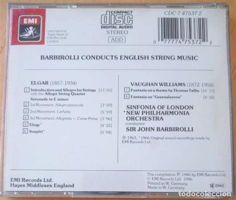 Elgar Vaughan Williams Sir John Barbirolli Co Comprar Cds De M Sica