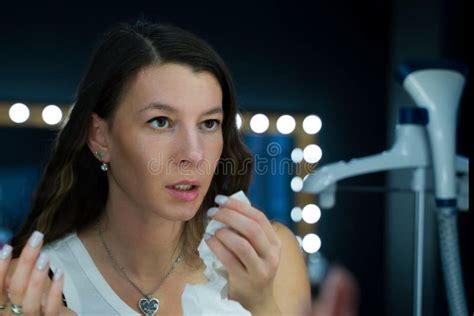 Brunette Women Doing Make Up In Dressing Room Stock Photo Image Of Mirror Girl 236394666