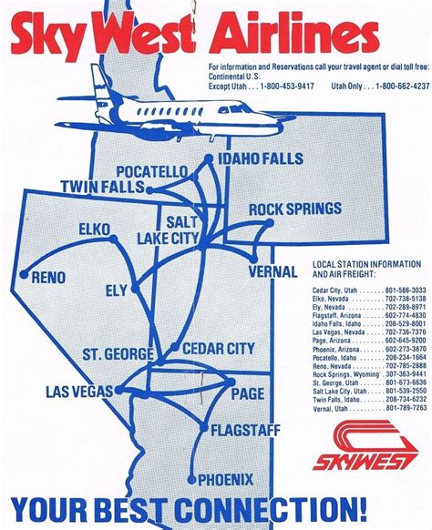 Skywest Airlines April 24 1983 Route Map Route Map Vintage