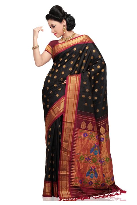 Traditional Black Paithani Silk Saree Sarees Buddha And Beyond