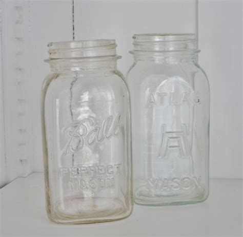 Antique Ball Perfect Mason Jars Clear Square Shabby Etsy