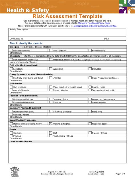 Health Safety Risk Assessment Template | Personal Protective Equipment ...