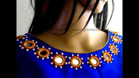 Mirror Work Neck Design For Kameez Kurti Blouse Diy Youtube