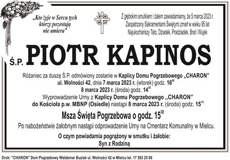 Śp Piotr Kapinos Dom Pogrzebowy Charon Waldemar Buziak