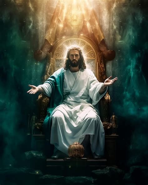 Premium Photo | Jesus sitting on a throne with the sun behind him