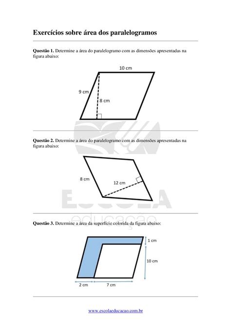 Para Baixar Essa Lista Sobre área Dos Paralelogramos Em Pdf Clique