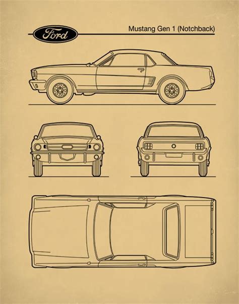 Ford Mustang Gen 1 Blueprint Auto Art Patent Print Etsy Pontiac Gto