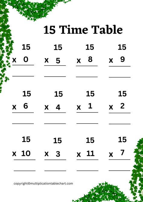 15 Times Table Worksheet [15 Multiplication Table] Free PDF