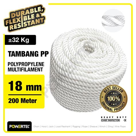 Jual POWERTEC Tambang Nylon Nilon 18mm X 200m Polypropylene PP Multi