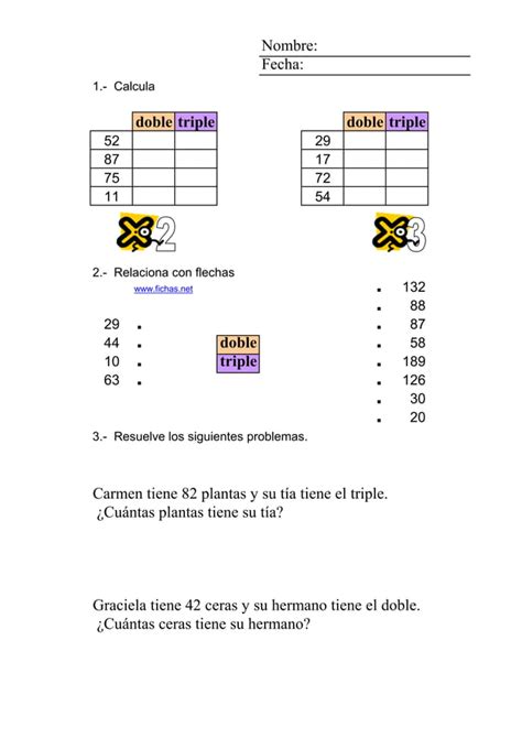 Fichas Doble Y Triple De Un Numero Pdf Descarga Gratuita