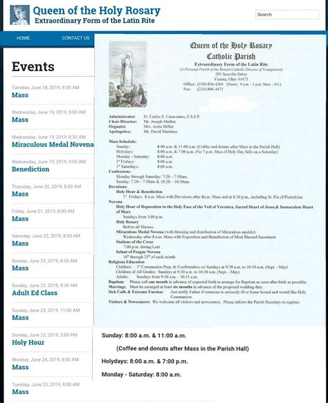 Queen Of The Holy Rosary Fssp Parish Vienna Ohio Mass Schedule June 18th Through 25th Including