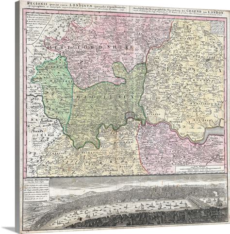 18Th Century Map Of London And Its Environs Wall Art, Canvas Prints ...