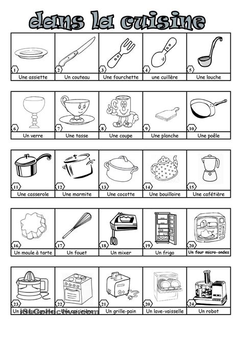 Vaisselle Les Ustensiles De Cuisine Vocabulaire Pdf