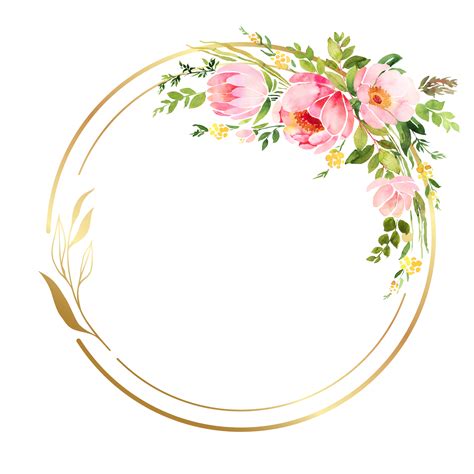 Watercolor Flowers With Gold Circle 25313012 Png