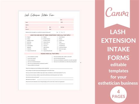 Editable Lash Extension Forms Pack Lash Intake Form Etsy