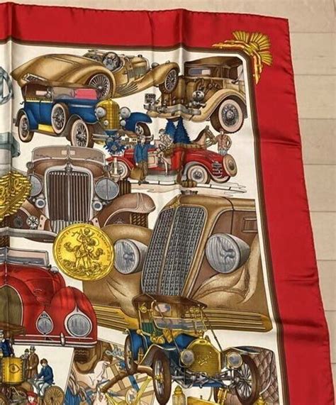 Hermes Carre Automobile Car Vintage Silk Scarf Cm Red Almost