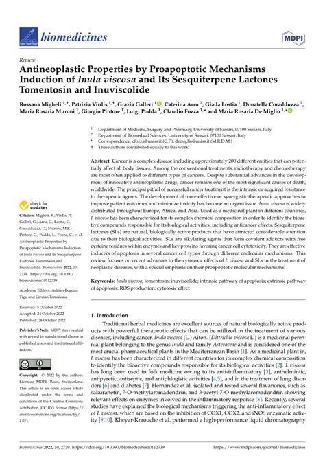 (PDF) Antineoplastic Properties by Proapoptotic Mechanisms Induction of Inula viscosa and Its ...