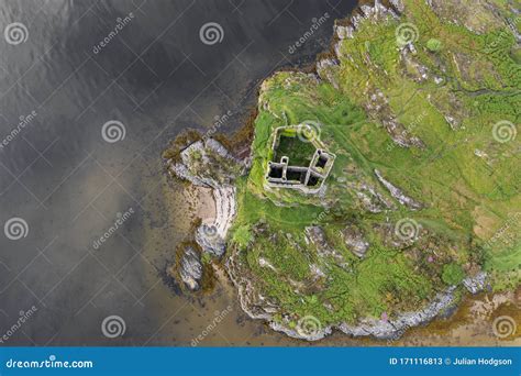 Aerial Drone Shot Of Castle Tioram Scottish Highlands Stock Image