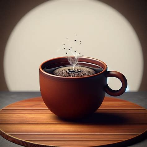 Traditional Ceramic Coffee Cup On Wooden Table Steaming Hot Brew AI