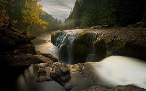 Wallpaper Landscape Waterfall Rock Nature Reflection Morning