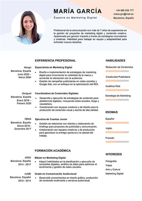 Curriculum Vitae Bonito En Word Descarga Gratis