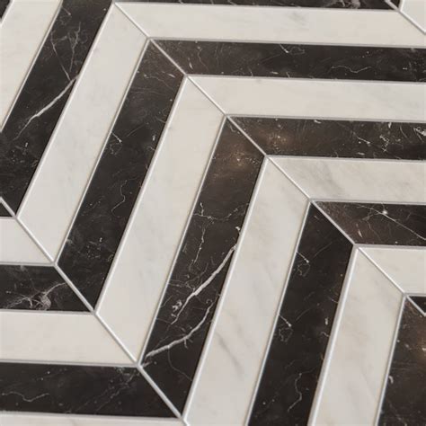 Palazzo Chevron Carrara Nero Marquina Marble Mosaic Tile Lusso