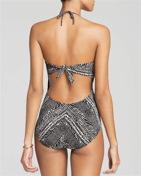 Lyst Robin Piccone Renee Batik Twist Bandeau One Piece Swimsuit In Black