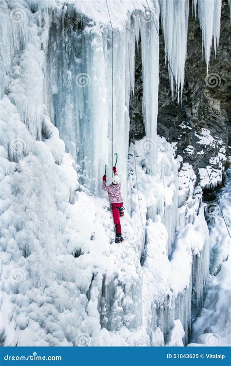 Ice Climbing The Waterfall Stock Image Image Of Alpine Climbing