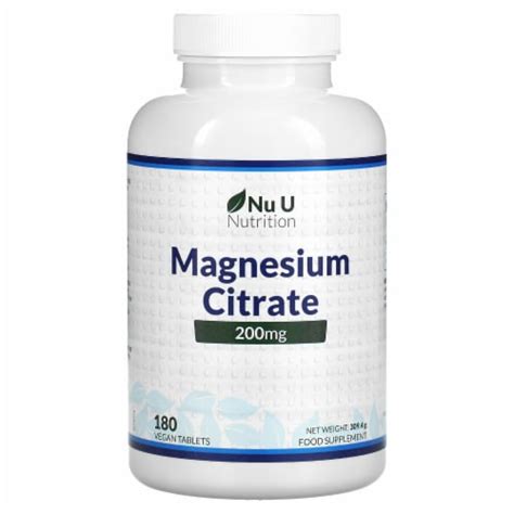 Nu U Nutrition Magnesium Citrate 200 Mg 180 Vegan Tablets 180 Count Kroger