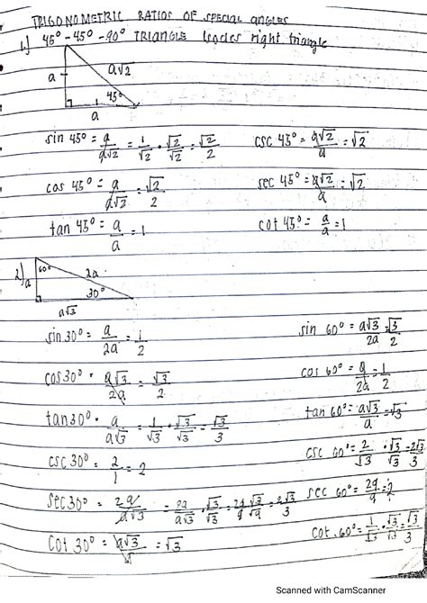 SOLUTION Trigonometric Ratios Of Special Angles Studypool