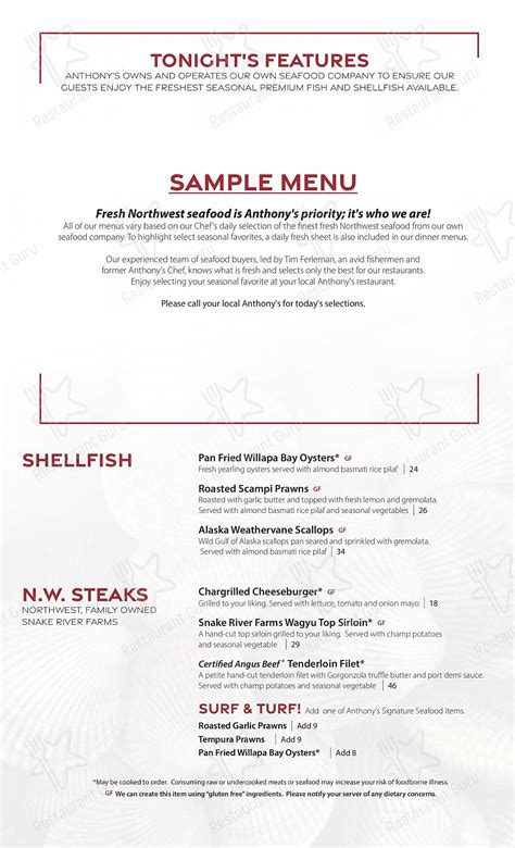 Menu At Anthonys Homeport Kirkland Restaurant Kirkland 135 Lake St S