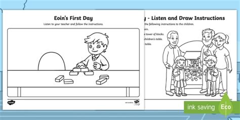 Exploring My World Aistear Eoin S First Day Listen And Draw Worksheet