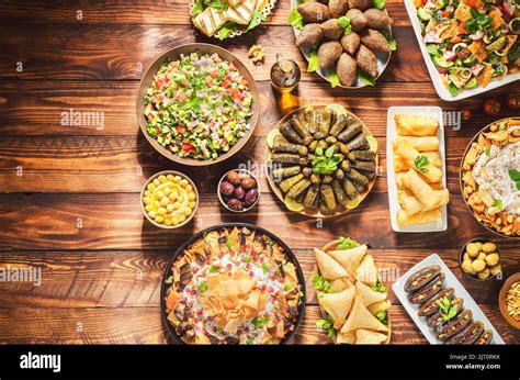 Arabic Cuisinemiddle Eastern Traditional Dishes And Assorted Meze